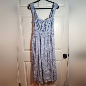GAP Blue And White Floral Cinched Waist Sleeveless Midi Dress Pockets XL